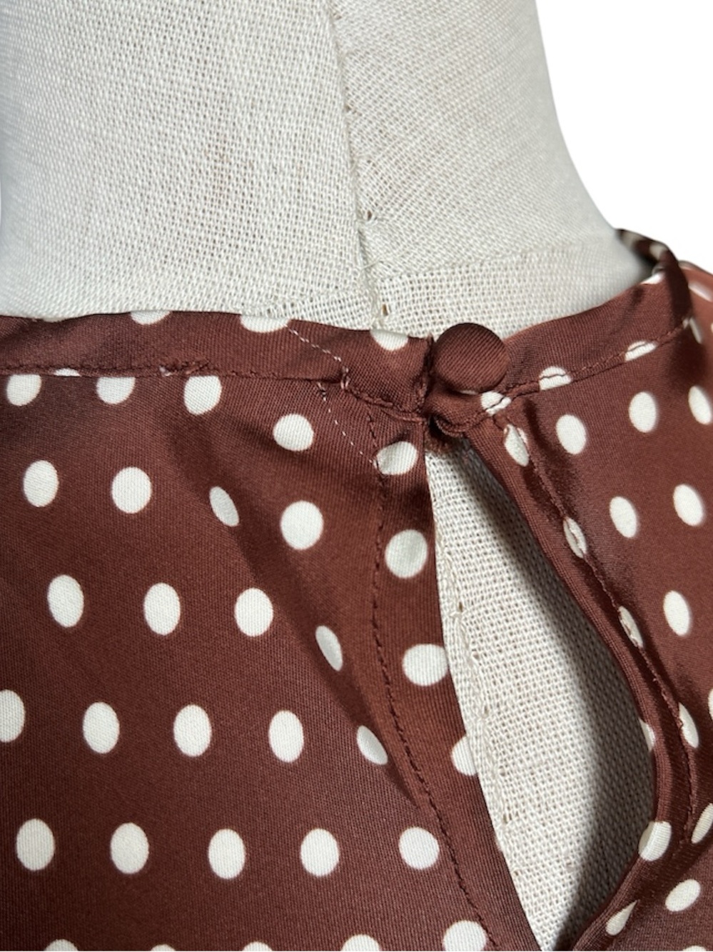 Christian Lacroix Satin Maxi Dress Brown/White Polka Dots Small Quiet Luxury - Picture 7 of 9